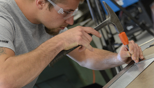 student working in training center